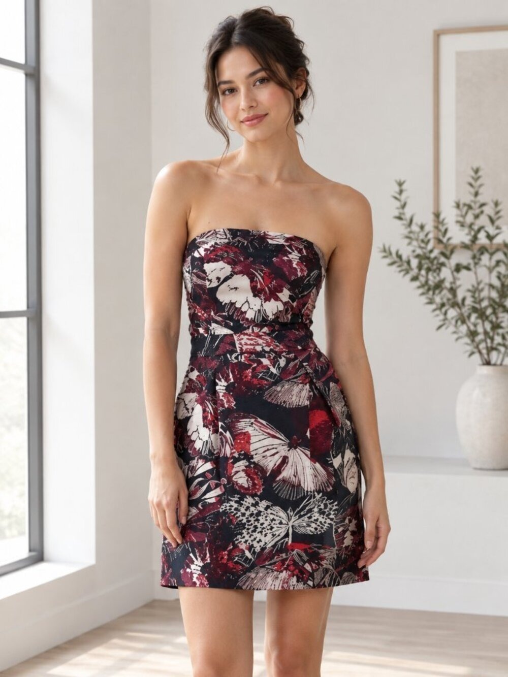 French Connection Strapless Butterfly Floral Mini Dress Pockets 4 0265